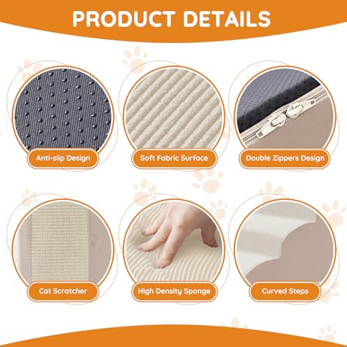 Dog Stairs for Small Dogs 19.7" H (Beige / 4-Step 19.7"H)