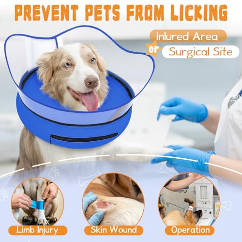 Elevated Inflatable Dog Cone Collar Alternative After Surgery (Solid Blue / XXL(Neck 18.5"-23.5"))