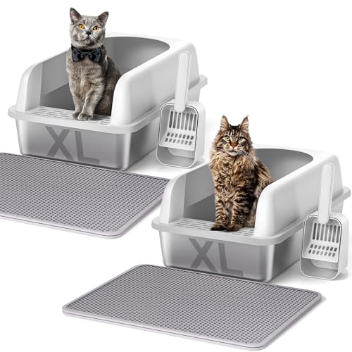 2 Pack Stainless Steel Cat Litter Box with Lid (L-2PCS)