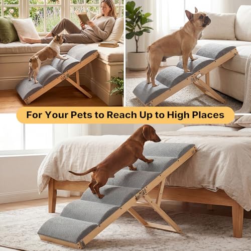 Dog Ramp for Bed Couch for Small to Large Dogs (Light Gray / 48" L x 17" W x 14.8"-24" H)
