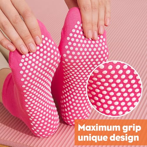 12 Pairs Grip Socks for Women & Men (5.5-9 / Dot Pattern/Multicolor(5 Pairs))