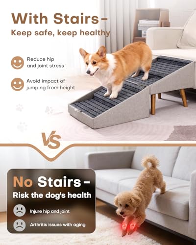 Split Ottoman Dog Ramp for Couch and Bed (17.13" H- Apricot)