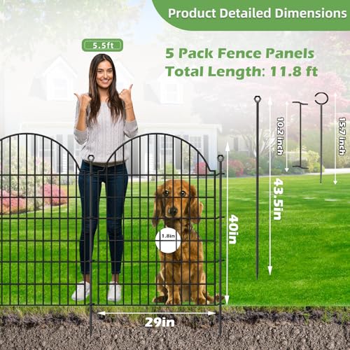 5 Panels No Dig Decorative Garden Fence with Gate (Black / 40 in(H))
