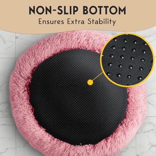 PetJett Calming Dog Bed for Small Dogs (Pink / Small - 23”L x 23”W x 8”Th)