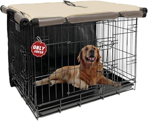 Dog Kennel Cover 42 Inch Waterproof 600D Oxford with 1 (42.0"L x 28.0"W x 30.0"H / Khaki Cover(only Cover))