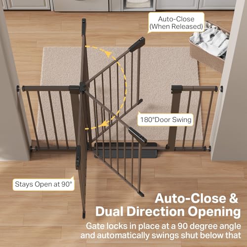 29.7 51.5 in Extra Wide Baby Gate for Stairs (Brown / 29.7-51.5"W x 30.5"H)