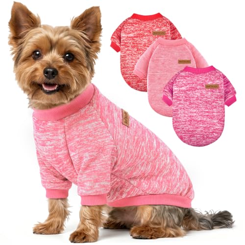 3 Pack Dog Sweaters for Small Dogs Girl Boy Winter Fleece Clothes Warm Soft Dog Sweatshirt Outfit for Dogs Cats Pet Apparel (Rose+Red+Pink / XXS (Back: 7.8", Chest: 11.8", 2.2-3.5 lbs))