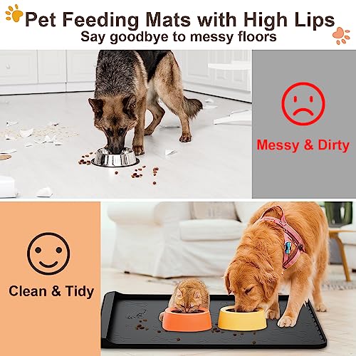 Dog Food Mat Silicone Dog Mat for Food and Water (Black / 28"L x 20"W)