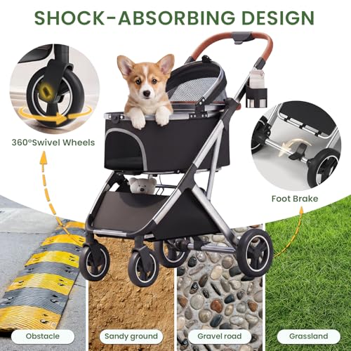 Dog Strollers for Small Medium Dogs Cats 44 lbs (Black)