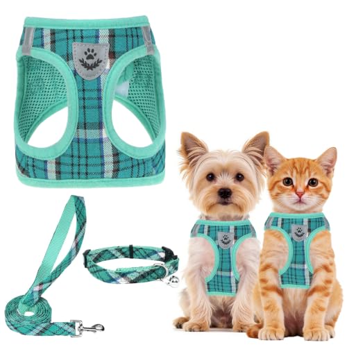 Dog Harness Collar and Leash Set No Pull for Small Medium Sized (Lake Green / XS (CHEST 13"-14.5"))