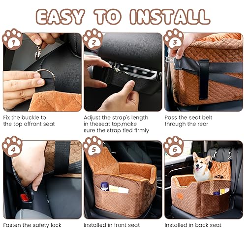 Memory Foam Booster Dog Car Seat with Washable Removable Cover (Brown / Small)