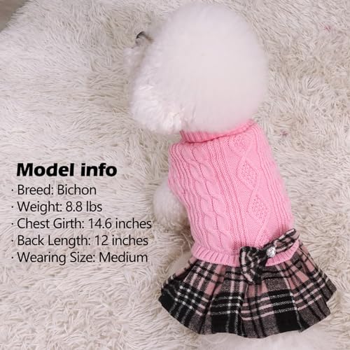 Dog Sweater Dress for Small Dogs Turtleneck Thick Knit Pullover (Medium (9-16lbs) / 02# Pink)