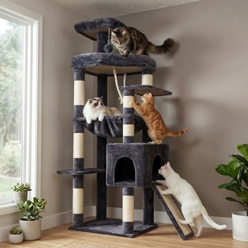 64.2" Heavy Duty Cat Tree for Large Cats with Wide Base HCT027G (64.2 inch / Smoky Gray)
