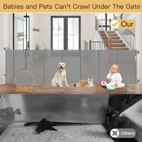Reinforced 100 Inch Extra Long Baby Gates for Large Openings to Prevent Crawling Under (Gray / 33" Tall x 100" Wide（ With Reinforced Bar ）)