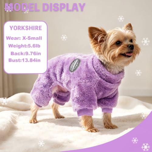 Fleece Dog Pajamas Winter Warm Dog Sweater for Small Dogs Thermal Soft Puppy Pjs Coat Stretchy Jumpsuit Doggie Pet Clothes Outfits Cat Apparel (Purple / Medium)