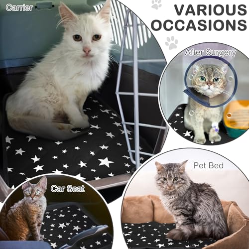 4 Pack Self Warming Cat Bed Self Heating Cat Mat Star Pattern Soft Dog Crate Pad Thermal Pet Mat Anti Slip Kennel Dog Washable Warming Bed for Outdoor Indoor (18 x 24 Inch / Black)