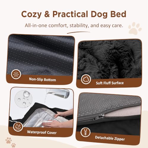 Waterproof Orthopedic Dog Beds for Extra Large Dog (53.0"L x 42.0"W x 8.5"Th / Black)
