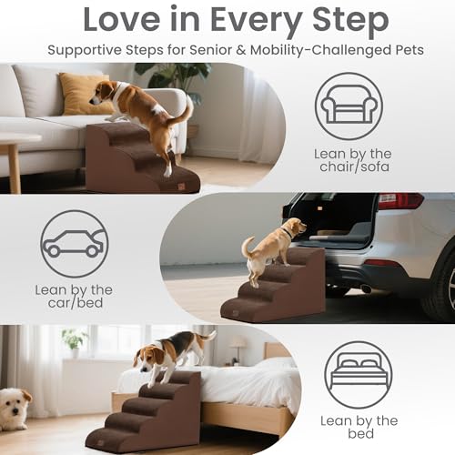 Ramp Dog Stairs for High Beds 24.4" H (Brown / 5-Step-Update (34.5"D x 17.7"W x 24.4"H))