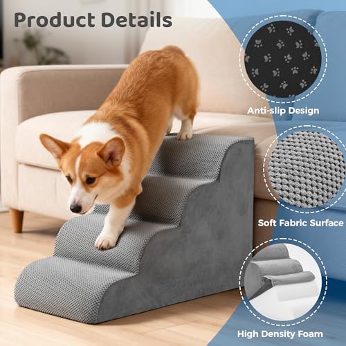 Dog Stairs for Small Dogs and Cats (Grey / Round-19.69"H)