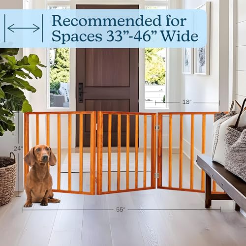 Pet Gate - 3-Panel Indoor Foldable Dog Fence for Stairs or Doorways - 54x24-Inch Retractable Wood Freestanding Dog Gates by PETMAKER (Mahogany) (Mahogany / 3 Panel)