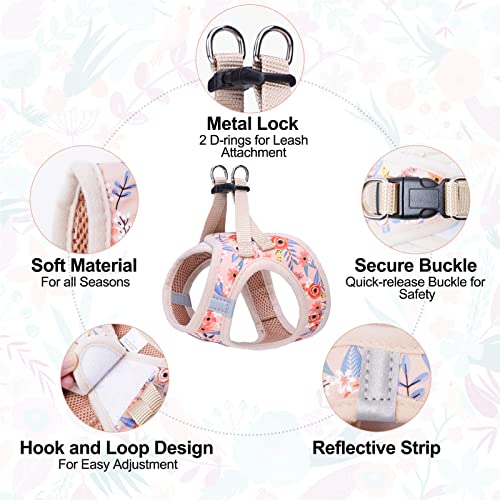 Dog Harness Medium Sized and Leash Set (Medium(Chest Girth 16" - 18") / Pink Rose)