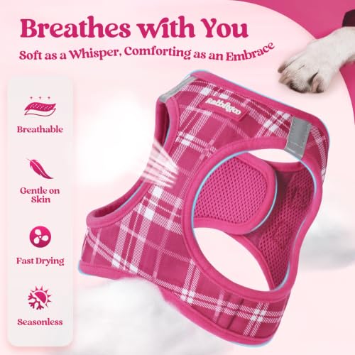 Dog Harness Medium Sized and Leash Set (Rose Red Plaid / M (chest: 16 - 18.5"))