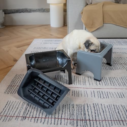 The Fluff Trough Elevated Slow Feeder Dog Bowl (Black)