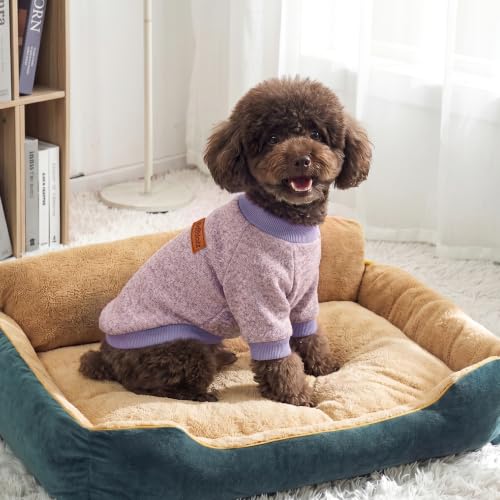 2 Pack Dog Sweaters for Small Dogs Girl Boy Winter Fleece Clothes Warm Soft Dog Sweatshirt Outfit for Dogs Cats Pet Apparel (Blue Purple+ Sweet Purple / S (Back: 11.8", Chest: 15.7", 5.5-10 lbs))