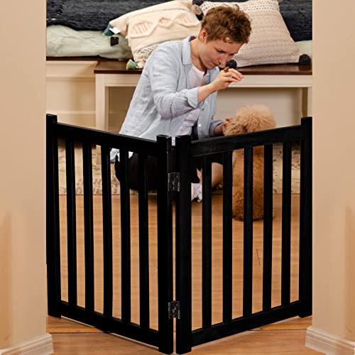 Wooden Free Standing Dog Gate 40" W x 24" H (Black / 40"W x 24"H)