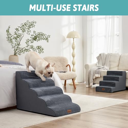 Extra Wide Dog Stair for Small Dog (Charcoal Grey / Extra Wide:19.7"x33"x22.4")