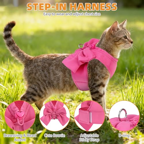 Cute Cat Harness and Leash Set with Bowtie (Fuchsia / XS (Chest Girth: 11.8"-13.4"))
