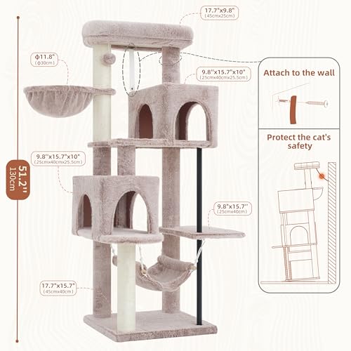 Cat Tree Tower with Sturdy Steel Tube for Indoor Cats GCT014MU (51.2 inches / Muchroom)