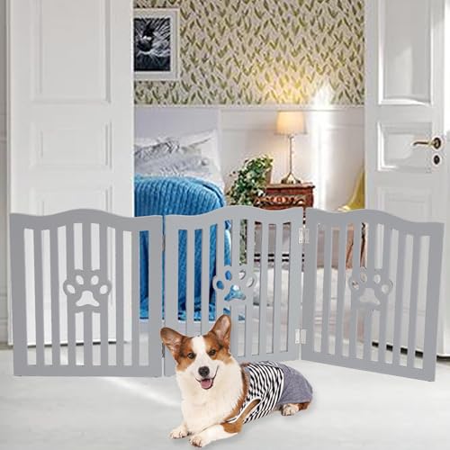 Pet Gate Wooden Free Grey Standing Dog Gate (Small Grey)