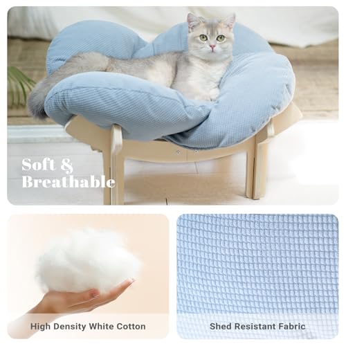 Elevated Cat Bed for Indoor Cats Couch Sofa Flower (Light Blue)