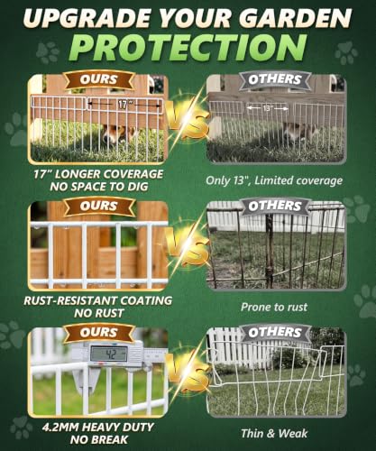 30Ft(L) X 13Inch(H) Animal Barrier Fence - 21 Pack White Garden Fence Panels Metal Garden Fencing Edging Border No Dig Fencing for Dog Rabbits Ground Stakes Defense Outdoor Patio Fence Extension (30 ft(L) X 13 in(H), 21 Pack / White)