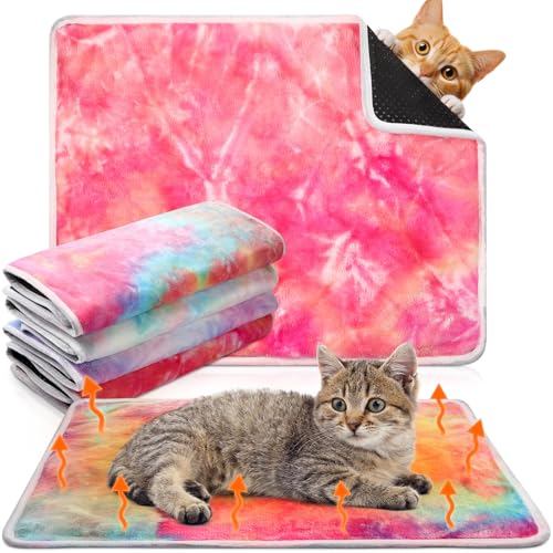 4 Pack Self Heating Cat Bed Cat Self Warming Pad with Removable Cover Extra Warm Thermal Pet Pad Washable Pet Crate Mat Anti Slip Kennel for Indoor Outdoor Pets (16 x 20 Inches)