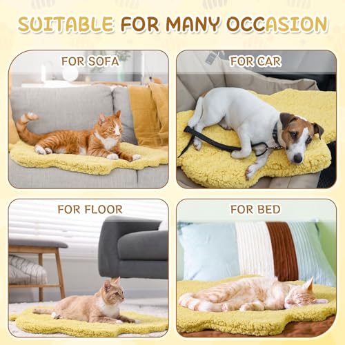3 Pack Self Warming Pet Bed Leaf Shape Self Heating Cat Dog Mat Washable Thermal Sleeping Pad for Indoor Outdoor Hedgehog (Light Yellow / Large-19"x29")