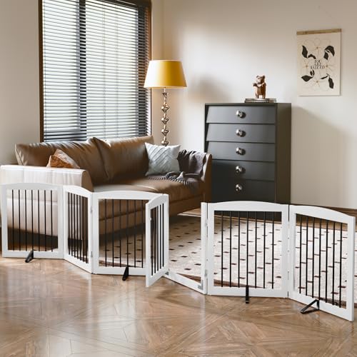 Freestanding Pet Gates with Walk Through Door (6 Panel 24" / White & Black)