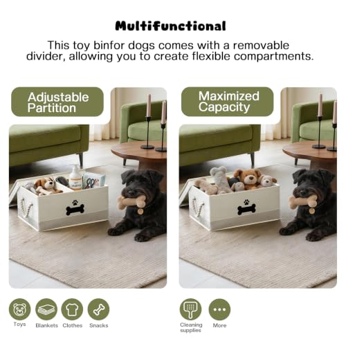 Dog Toy Basket with Double (Beige & Gray / Large)