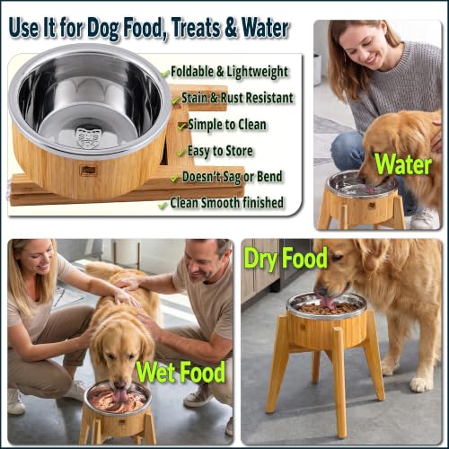 Dog Bowls Elevated for Large Dogs (Height: 15" Bowl: 9.5" / Bamboo-N15)