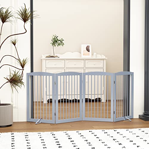 Freestanding Pet Gate for Dogs (32" Height-4 Panel / Gray)