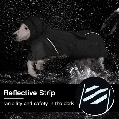 Reflective Waterproof Dogs Rain Coats with Hood (Black / XXXXL)