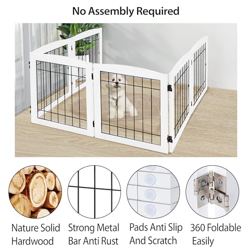 6 Panel Extra Wide Wooden Freestanding Dog Gate (24"Height-6 Panel / White)
