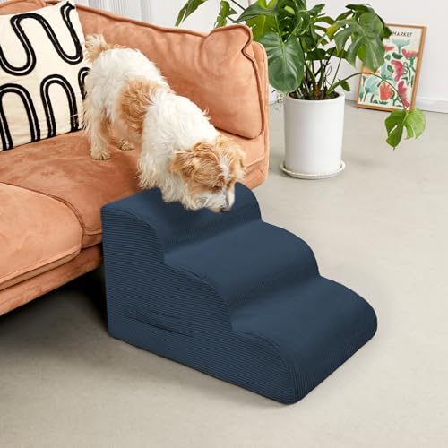 3 Step Dog Stairs Pet Ramp for High Beds (Navy / 3-Step 16"H)