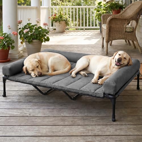 Outdoor Elevated Dog Bed with Waterproof Bolster Cushion (Black Silver / 59.0"L x 37.5"W x 9.0"Th)