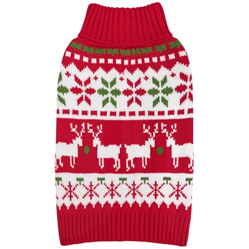 Dog Ugly Christmas Sweater for Small Dog with Red Snowflake Reindeer (Large (11-19lbs) / 1# Christmas)