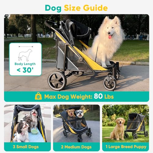 Dog Stroller for Large Medium Dogs up to 80 lbs (Black&Yellow)