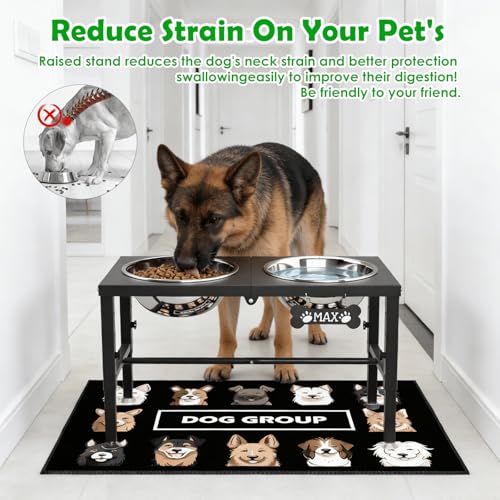 Elevated Dog Bowls with Mat for Large & Extra Large Dogs (Black-3L)