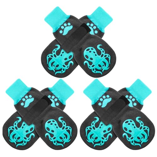 Anti Slip Dog Socks to Prevent Licking Paws for Hot Pavement (Black & Blue / X-Small)
