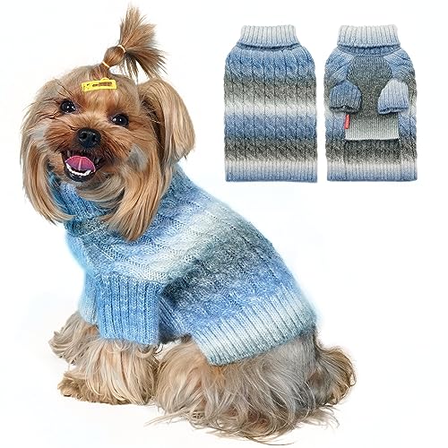 Color Block Dog Sweater for Small Dogs Turtleneck Thermal Knit (X-Small (4-6lbs) / 07# Blue)